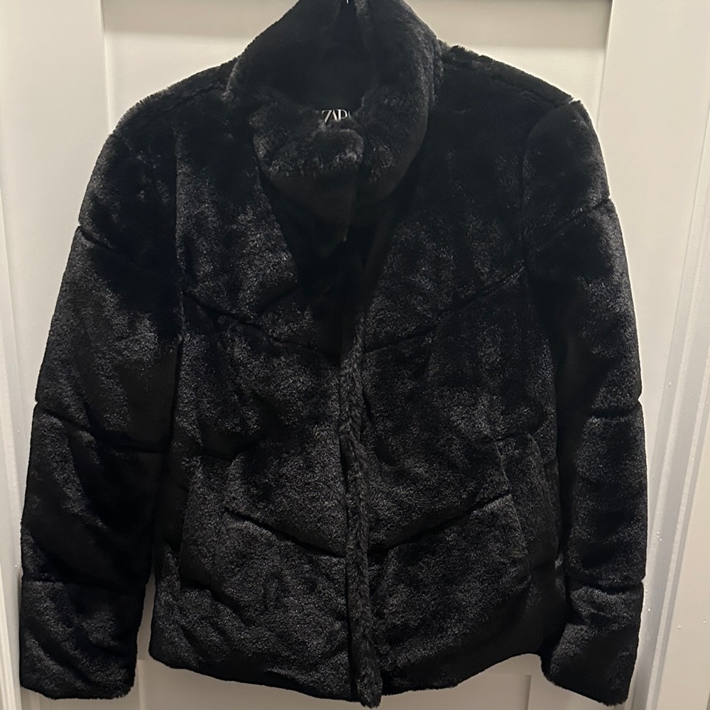 Zara Luxe Black Faux Fur Jacket
